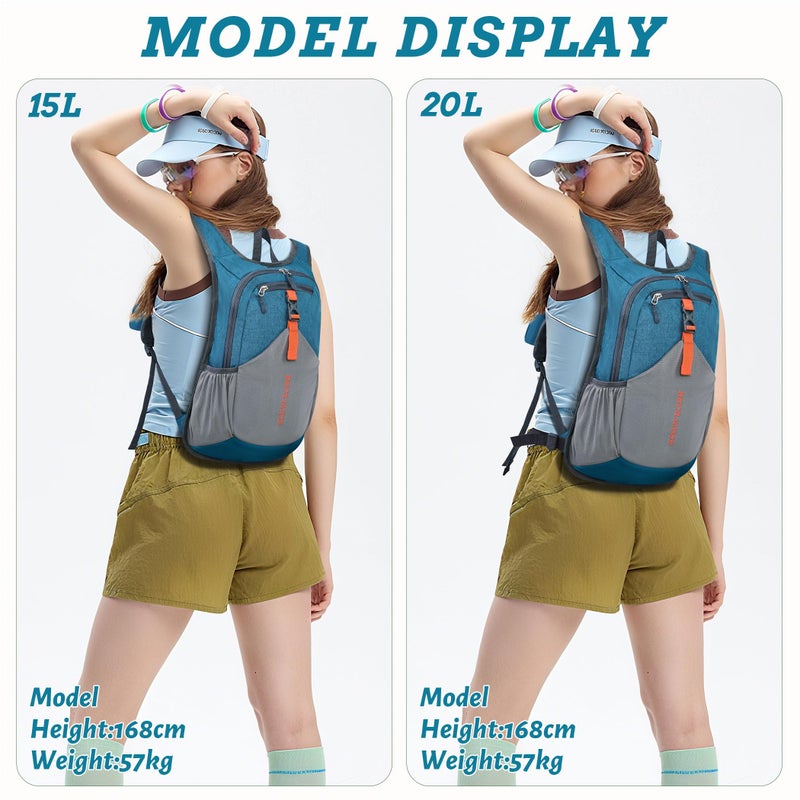 BECOJADDE 15L Small Hiking Backpack for Men Women Foldable Packable Back Pack Ultralight Hiking Daypack for Travel Camping Outdoor  Turquoise - Image 5